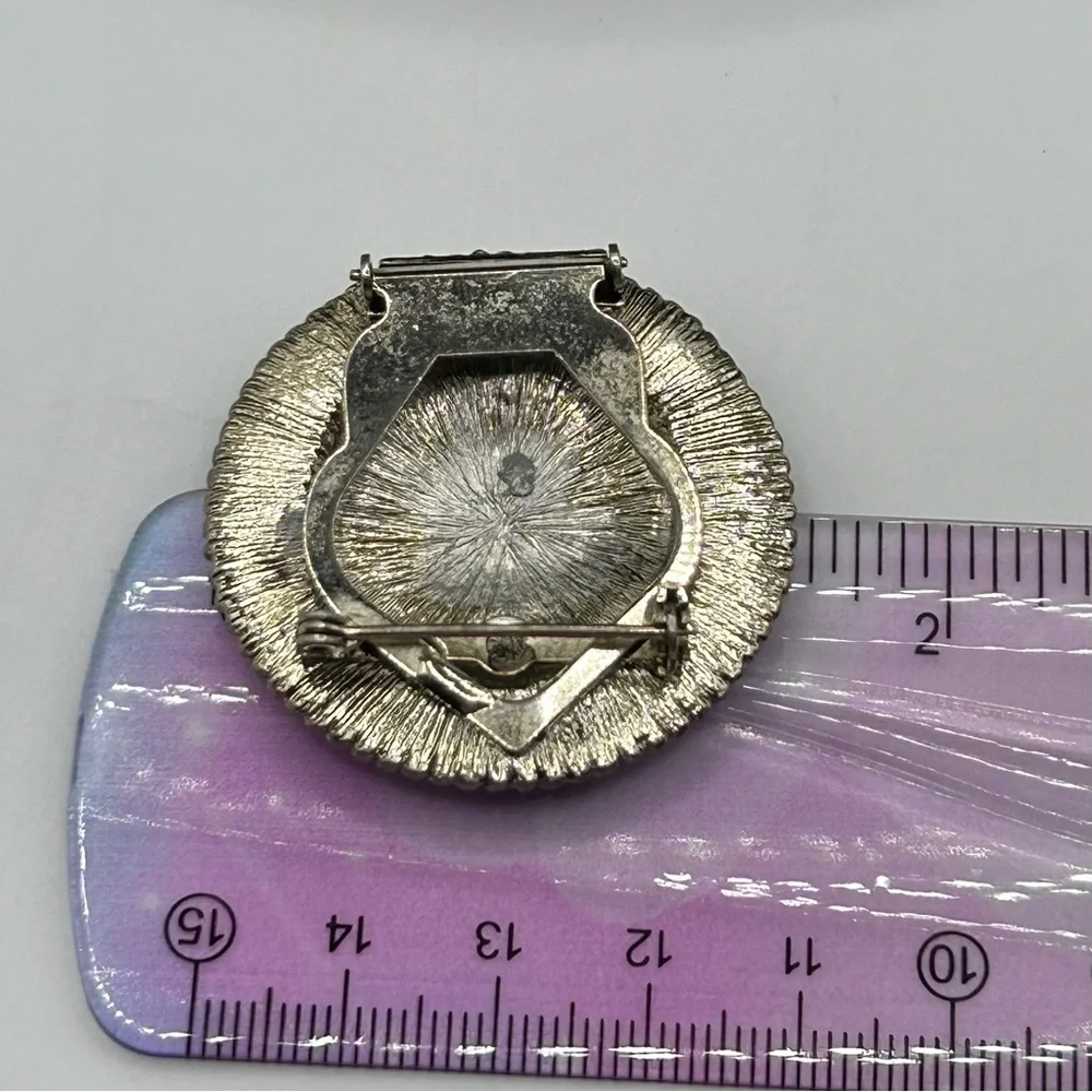 Vintage Silver and Rhinestone Coin Brooch & Scarf Clip